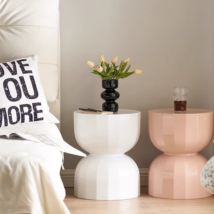 Contemporary Geometric Hourglass End Table — Pink
