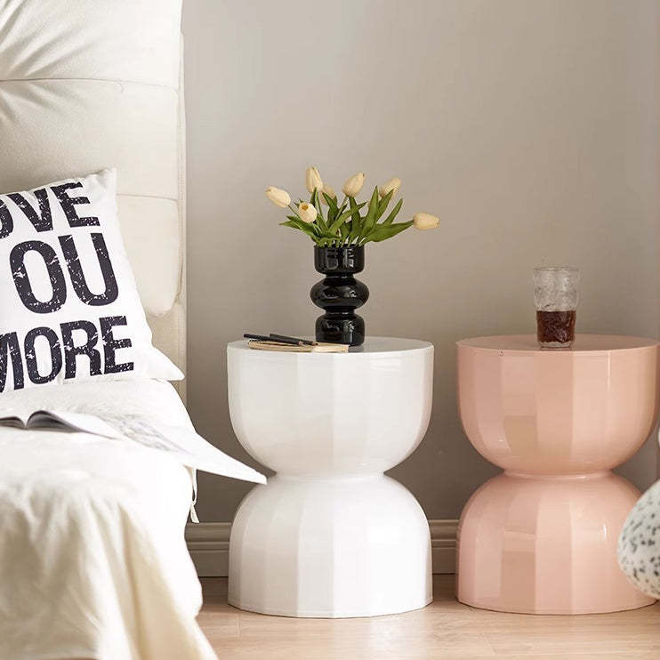Contemporary Geometric Hourglass End Table — Pink