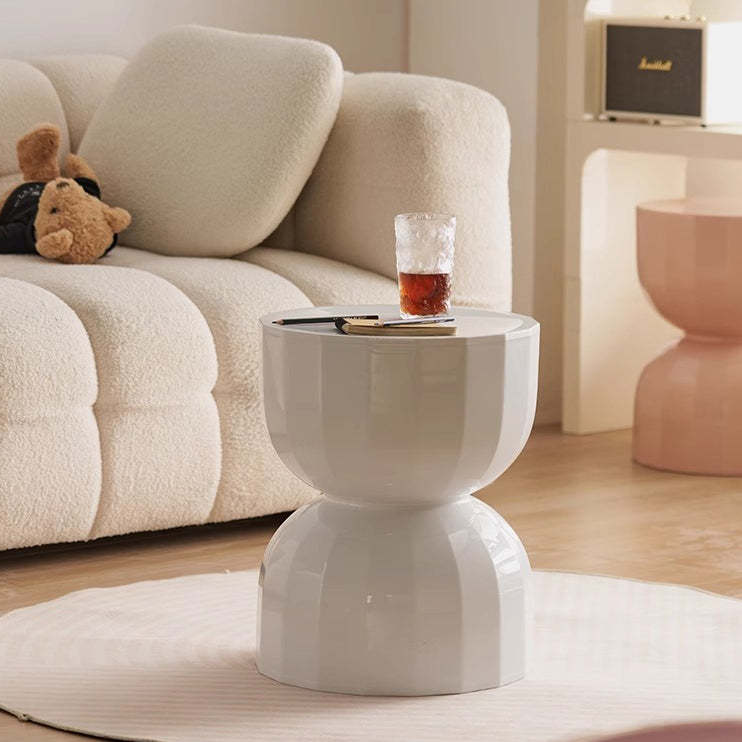 Contemporary Geometric Hourglass End Table — White