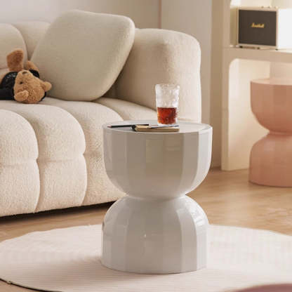 Contemporary Geometric Hourglass End Table — White