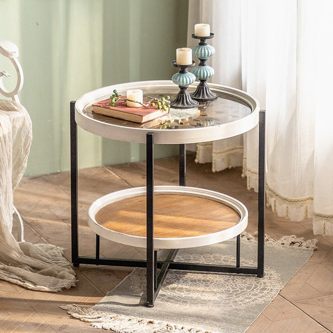 Nordic Wood Iron Glass Coffee Table 2-Tier