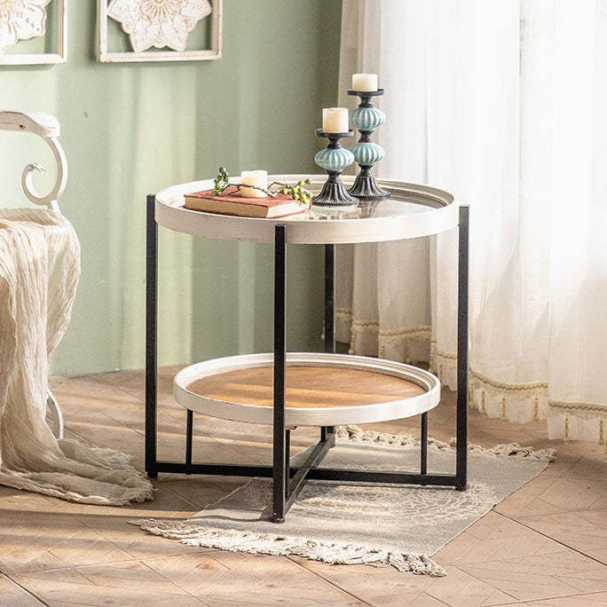 Nordic Wood Iron Glass Coffee Table 2-Tier