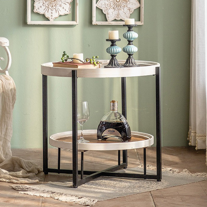 Nordic Wood Iron Glass Coffee Table 2-Tier
