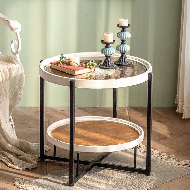 Nordic Wood Iron Glass Coffee Table 2-Tier