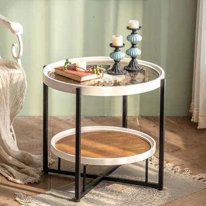 Nordic Wood Iron Glass Coffee Table 2-Tier