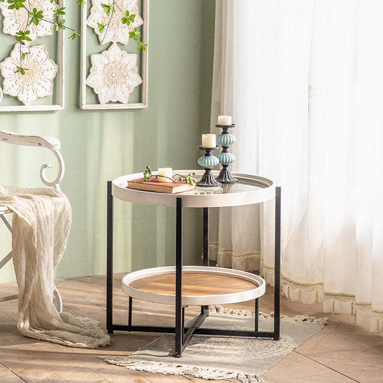 Nordic Wood Iron Glass Coffee Table 2-Tier