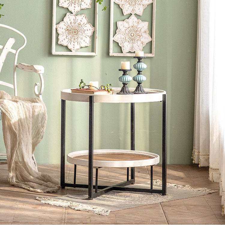 Nordic Wood Iron Glass Coffee Table 2-Tier