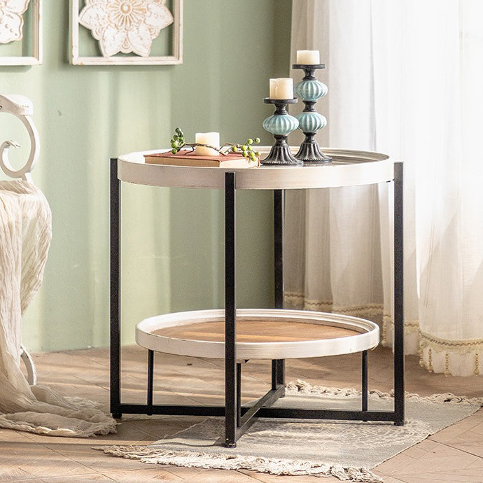 Wood iron glass wood 2-tier coffee tables - nordic