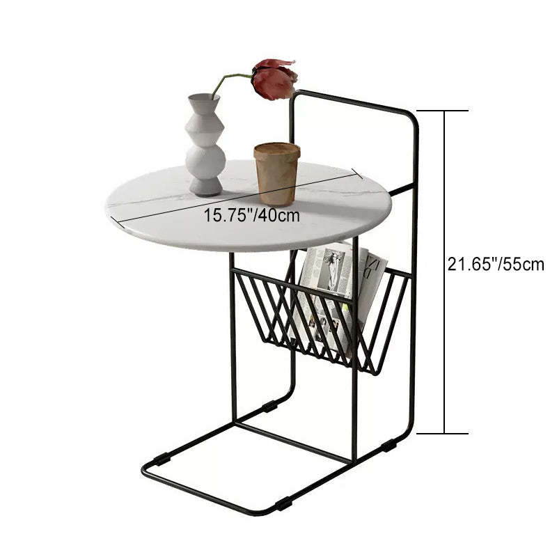 Luxury Rock Slab Steel Round End Table — Gray