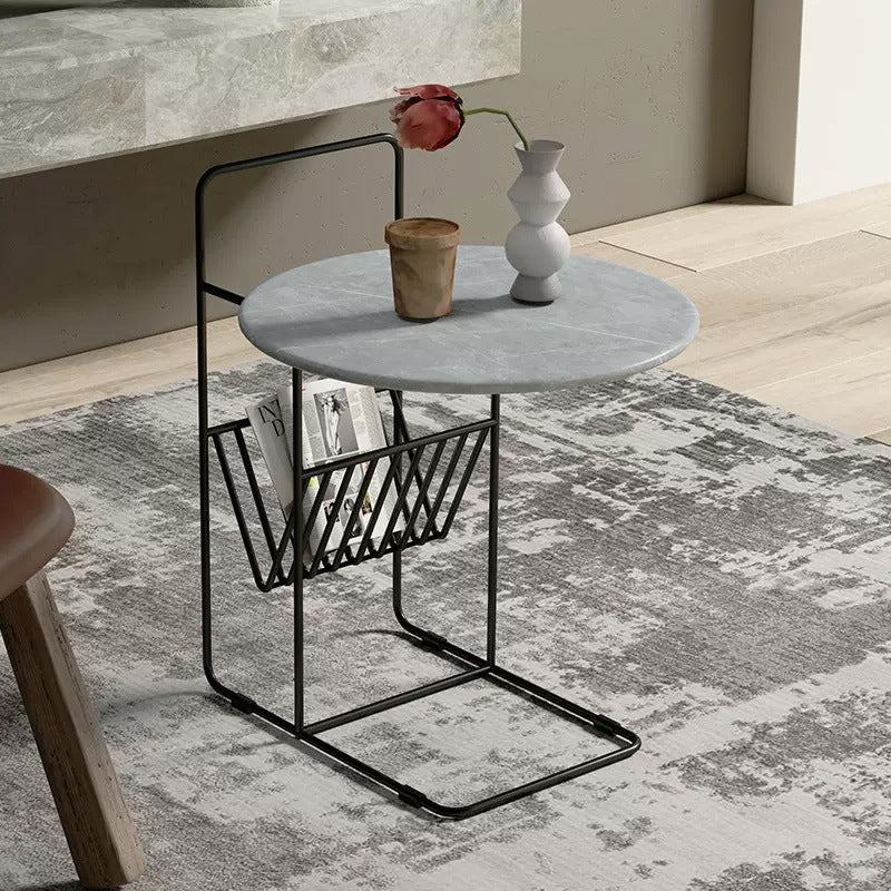 Luxury Rock Slab Steel Round End Table — White + Gold