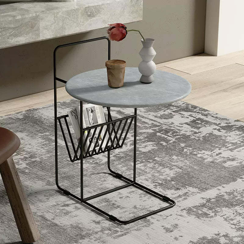Luxury Rock Slab Steel Round End Table — White + Gold