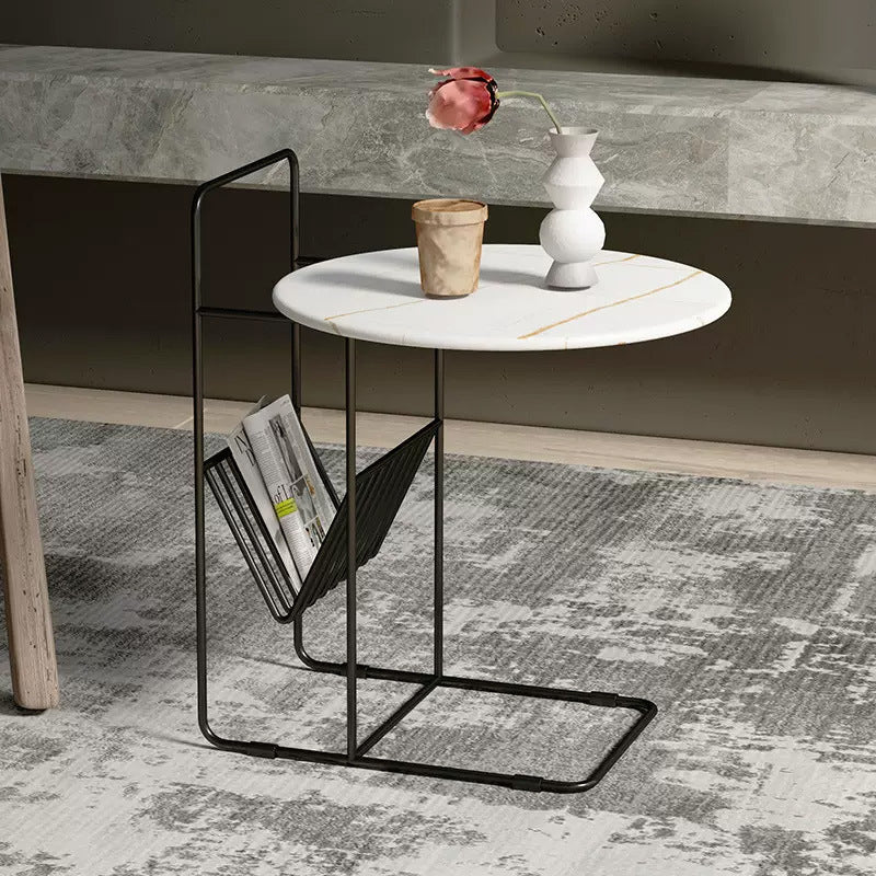 Luxury Rock Slab Steel Round End Table — White