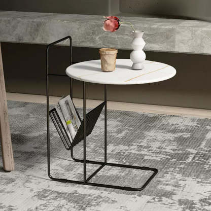 Luxury Rock Slab Steel Round End Table — White