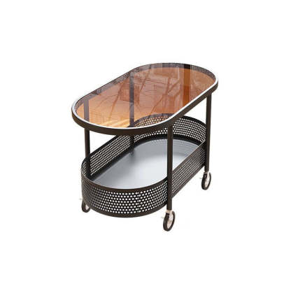 Modern Oval Glass Iron Movable End Table — Water Grain Glass / White