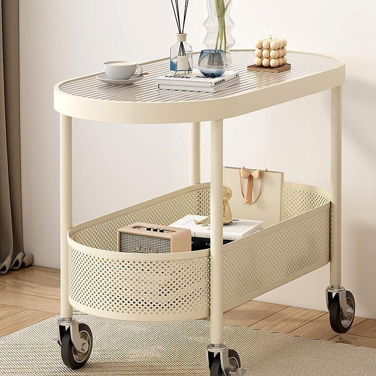 Modern Oval Glass Iron Movable End Table — White Glass / White