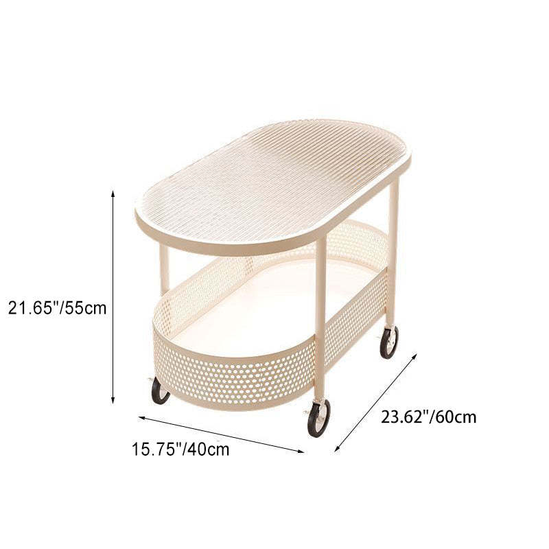Modern Oval Glass Iron Movable End Table — Tea Color Glass / Black