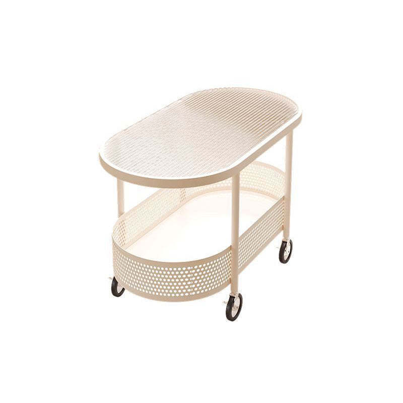 Modern Oval Glass Iron Movable End Table — White Glass / White