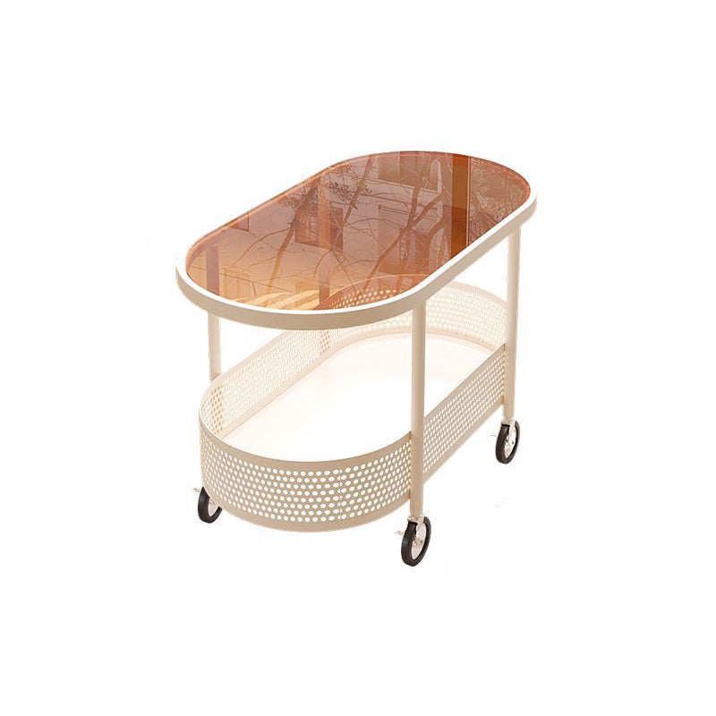 Modern Oval Glass Iron Movable End Table — White Glass / Black