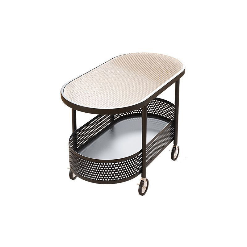Modern Oval Glass Iron Movable End Table — Tea Color Glass / Black