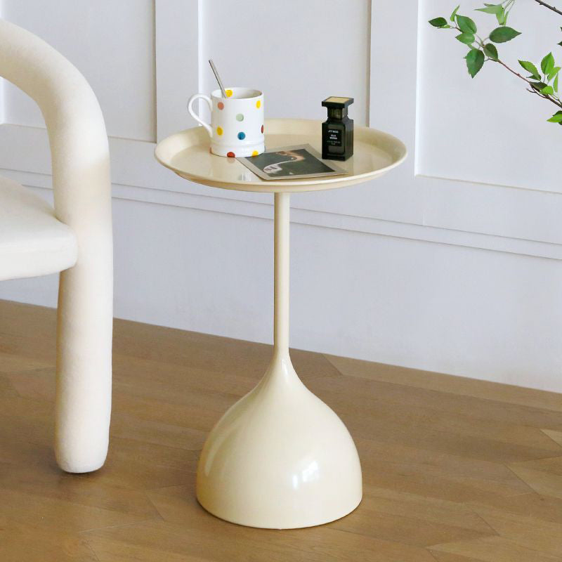 Minimalist Round Iron 1-Tier End Table — Cream Yellow Color