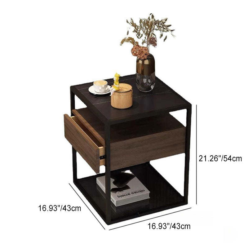 Vintage Tempered Glass Iron End Table 2-Tier — D