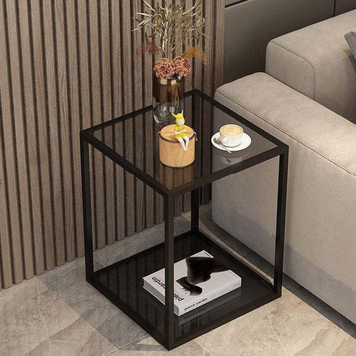 Vintage Tempered Glass Iron End Table 2-Tier
