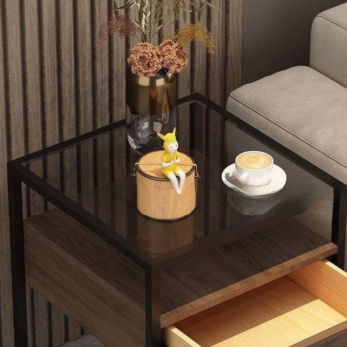 Vintage Tempered Glass Iron End Table 2-Tier — F