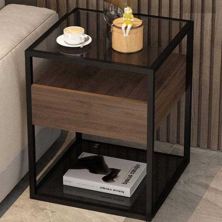 Vintage Tempered Glass Iron End Table 2-Tier
