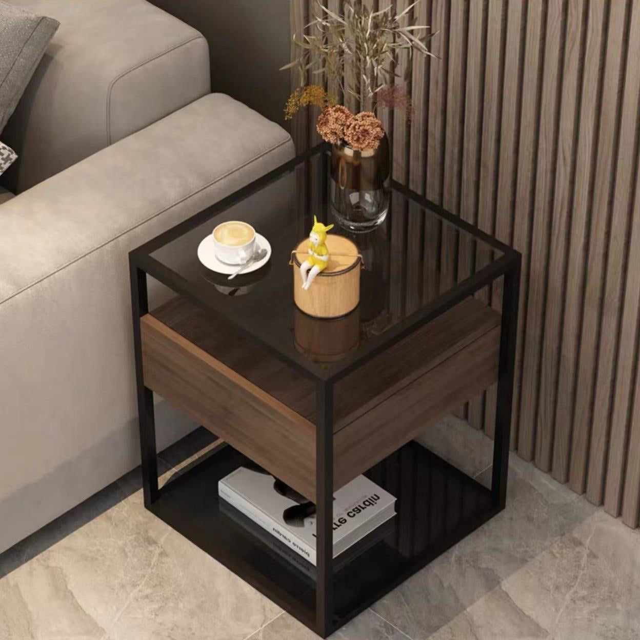 Vintage Tempered Glass Iron End Table 2-Tier — B