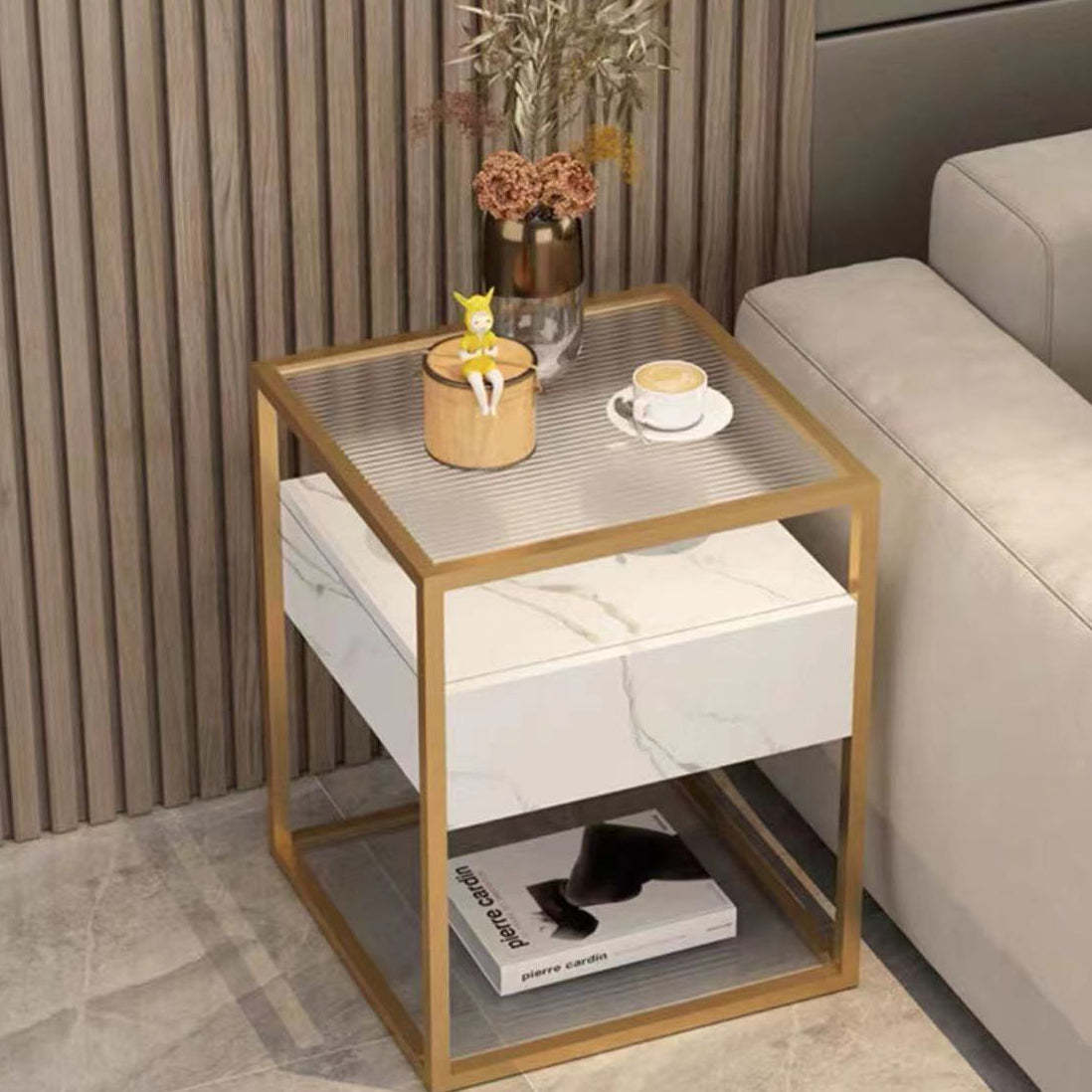 Vintage Tempered Glass Iron End Table 2-Tier — C