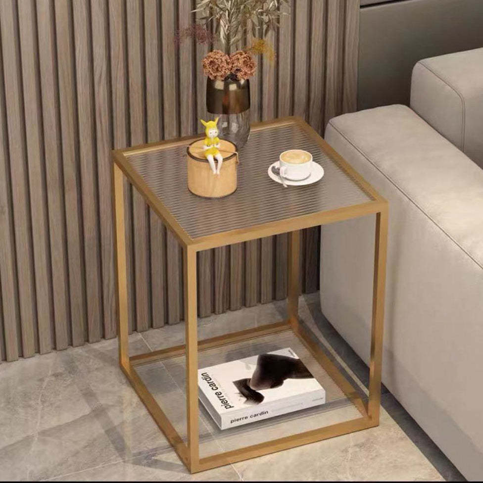 Vintage Tempered Glass Iron End Table 2-Tier