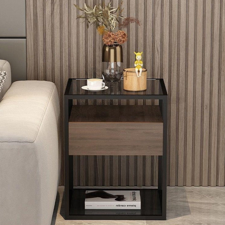 Vintage Tempered Glass Iron End Table 2-Tier