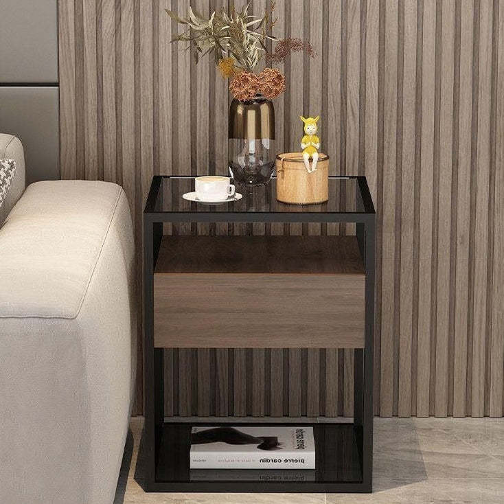 Vintage Tempered Glass Iron End Table 2-Tier