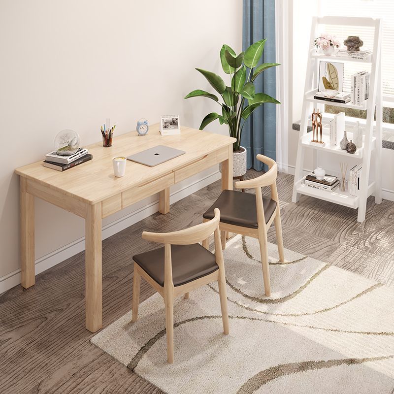 Minimalist Solid Wood 1/2-Drawer Desk — Walnut Color
