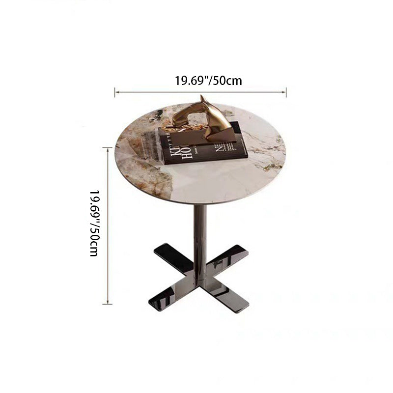 Minimalist Round Rock Slab Steel End Table
