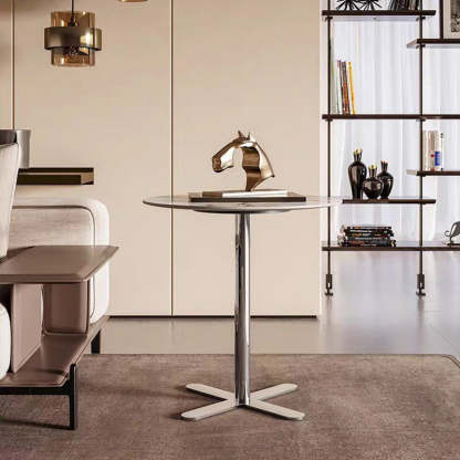 Minimalist Round Rock Slab Steel End Table