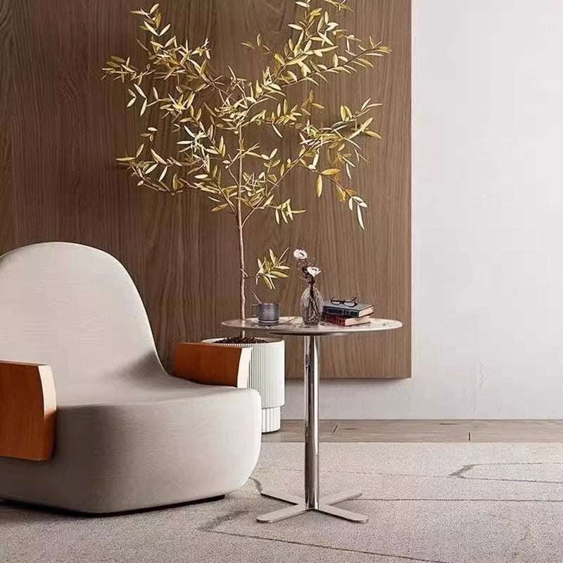 Minimalist Round Rock Slab Steel End Table