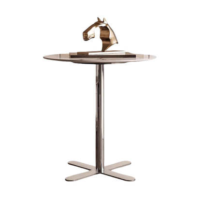 Minimalist Round Rock Slab Steel End Table