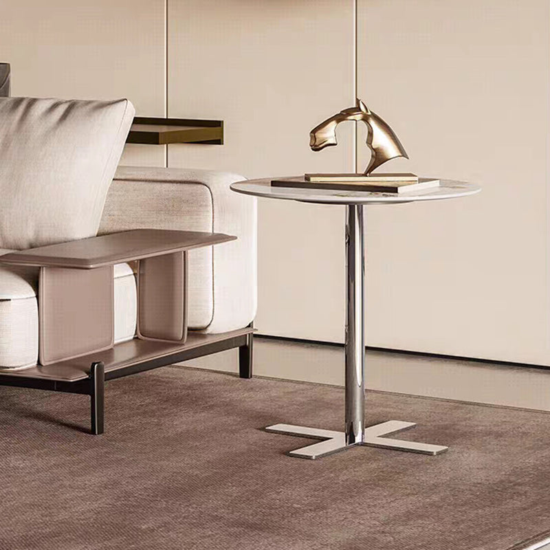 Minimalist Round Rock Slab Steel End Table