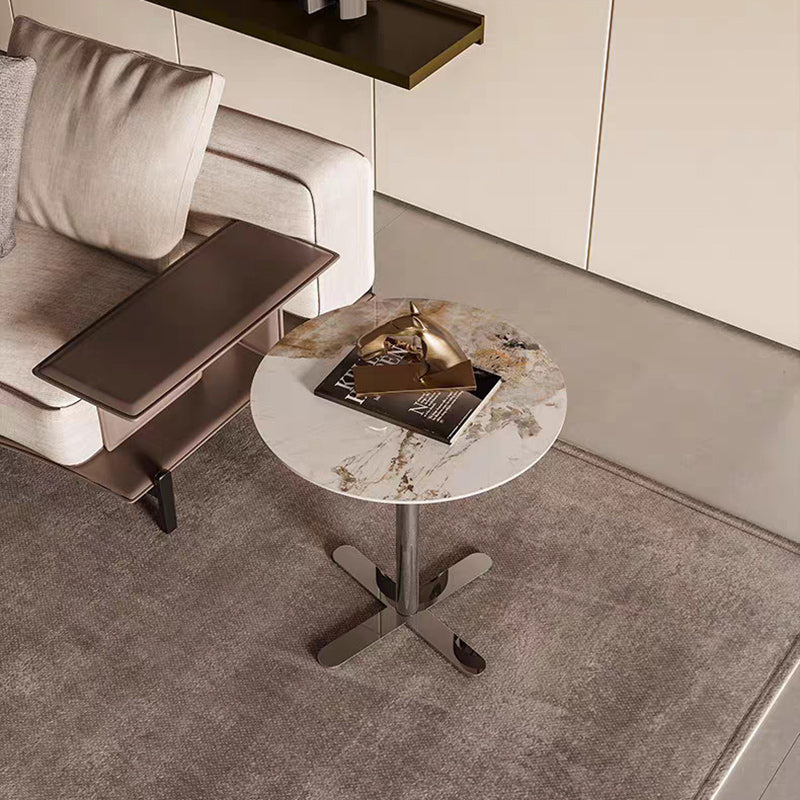 Minimalist Round Rock Slab Steel End Table