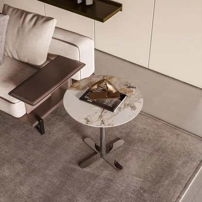 Minimalist Round Rock Slab Steel End Table