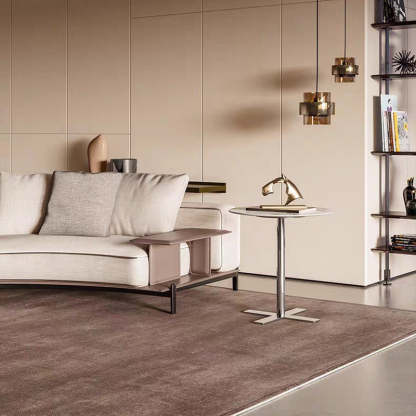 Minimalist Round Rock Slab Steel End Table