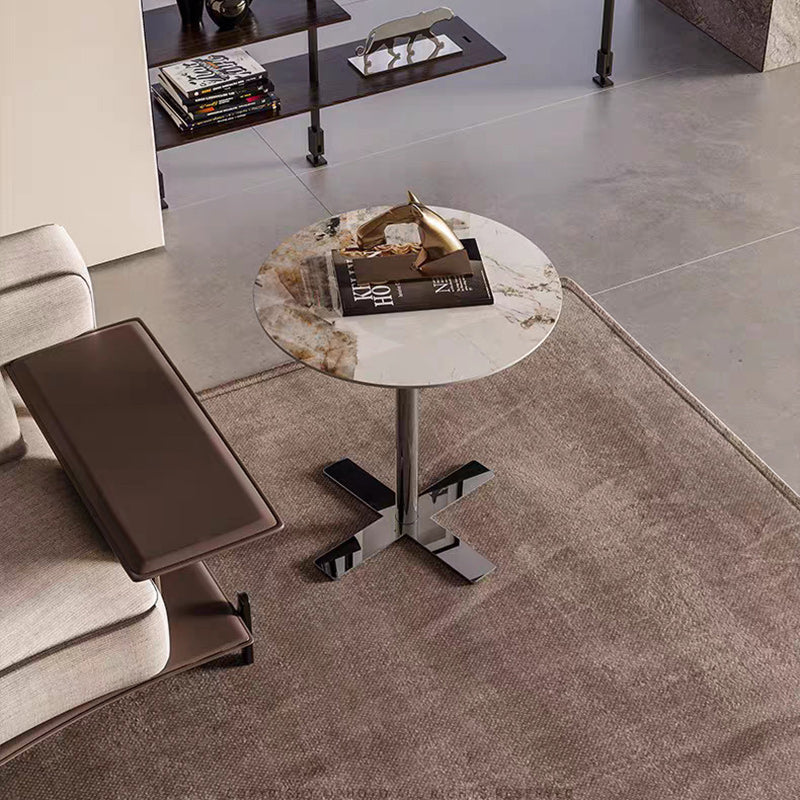 Minimalist Round Rock Slab Steel End Table