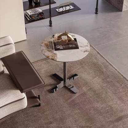 Minimalist Round Rock Slab Steel End Table