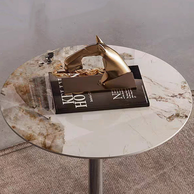 Minimalist Round Rock Slab Steel End Table