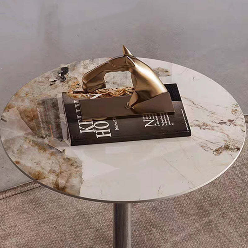 Minimalist Round Rock Slab Steel End Table