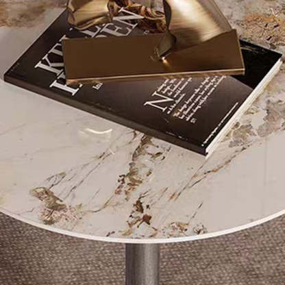 Minimalist Round Rock Slab Steel End Table