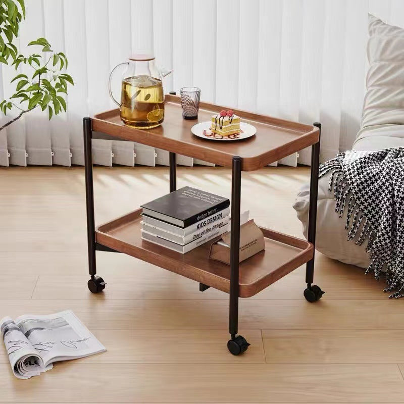 Minimalist Rectangular Iron 2-Tier End Table — Walnut Color