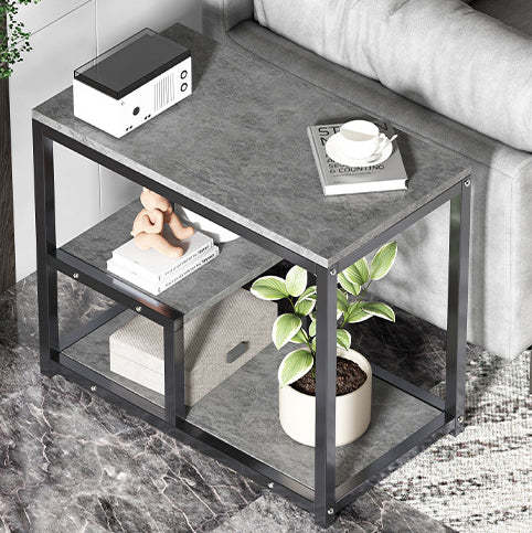 Traditional Vintage Rectangular Board Iron End Table 3-Tier For Living Room