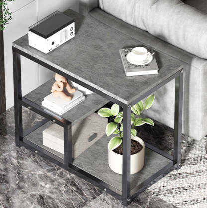 Traditional Vintage Rectangular Board Iron End Table 3-Tier For Living Room